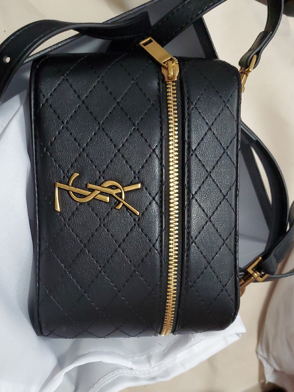 Saint Laurent Black Quilted Leather Crossbody with Gold Hardware